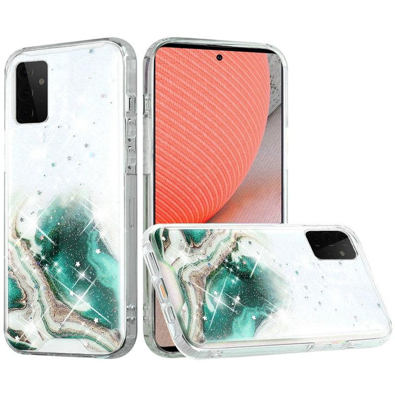 For Samsung Galaxy A72 5G Vogue Epoxy Glitter Hybrid Case Cover - Green Galaxy