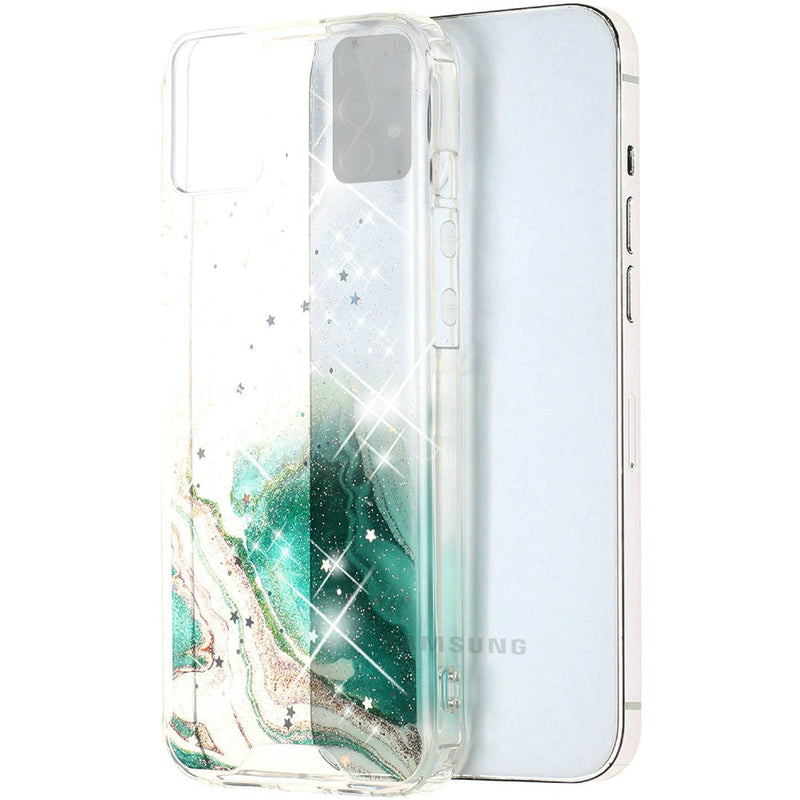 For Samsung Galaxy A72 5G Vogue Epoxy Glitter Hybrid Case Cover - Green Galaxy