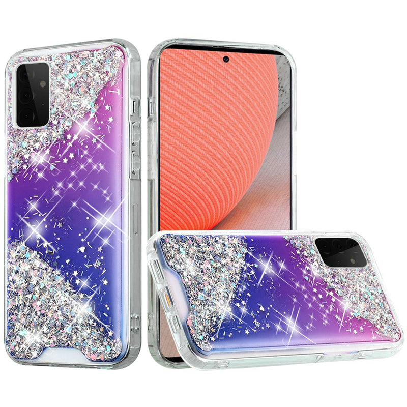 For Samsung Galaxy A72 5G Vogue Epoxy Glitter Hybrid Case Cover - Purple Blue Shimmer