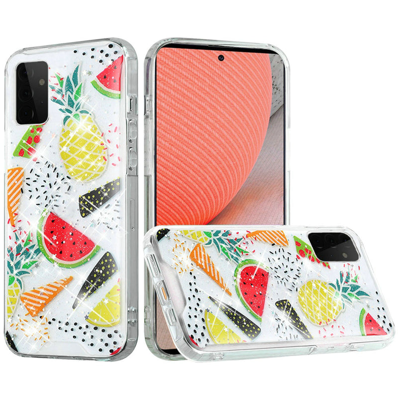 For Samsung Galaxy A72 5G Vogue Epoxy Glitter Hybrid Case Cover - Pineapple Watermelon