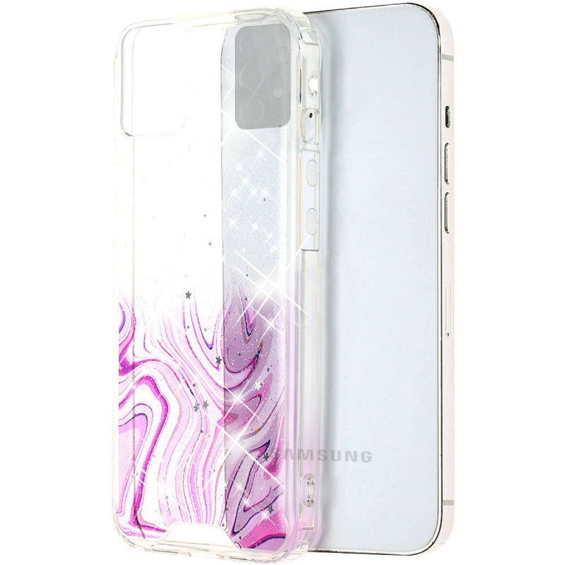 For Samsung Galaxy A72 5G Vogue Epoxy Glitter Hybrid Case Cover - Pink Galaxy