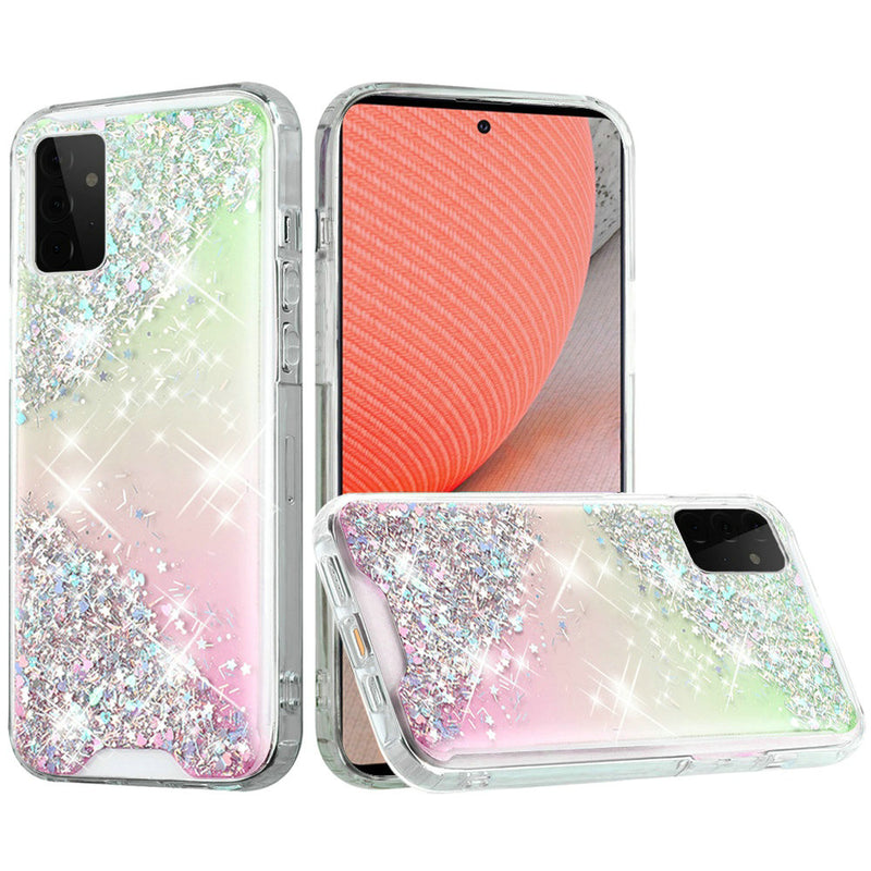 For Samsung Galaxy A72 5G Vogue Epoxy Glitter Hybrid Case Cover - Pink Shimmer