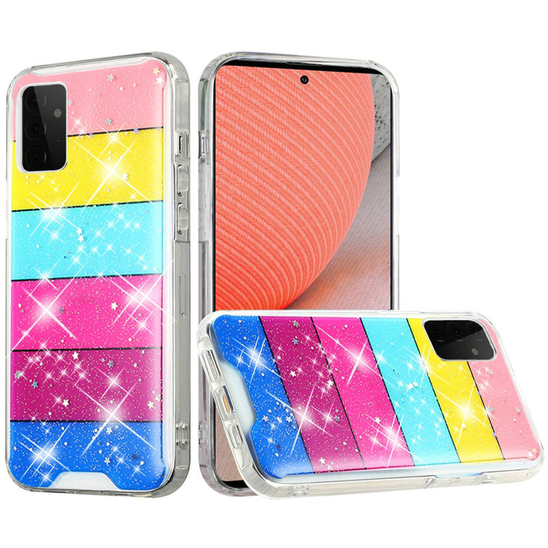 For Samsung Galaxy A72 5G Vogue Epoxy Glitter Hybrid Case Cover - Stripes