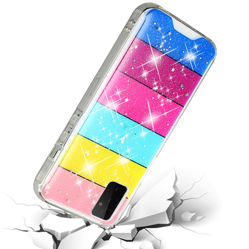 For Samsung Galaxy A72 5G Vogue Epoxy Glitter Hybrid Case Cover - Stripes