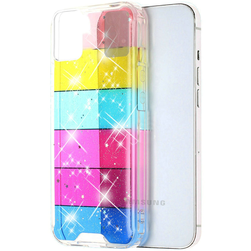 For Samsung Galaxy A72 5G Vogue Epoxy Glitter Hybrid Case Cover - Stripes