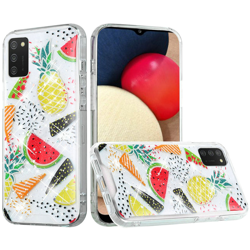 For Samsung A02s Vogue Epoxy Glitter Hybrid Case Cover - Pineapple Watermelon
