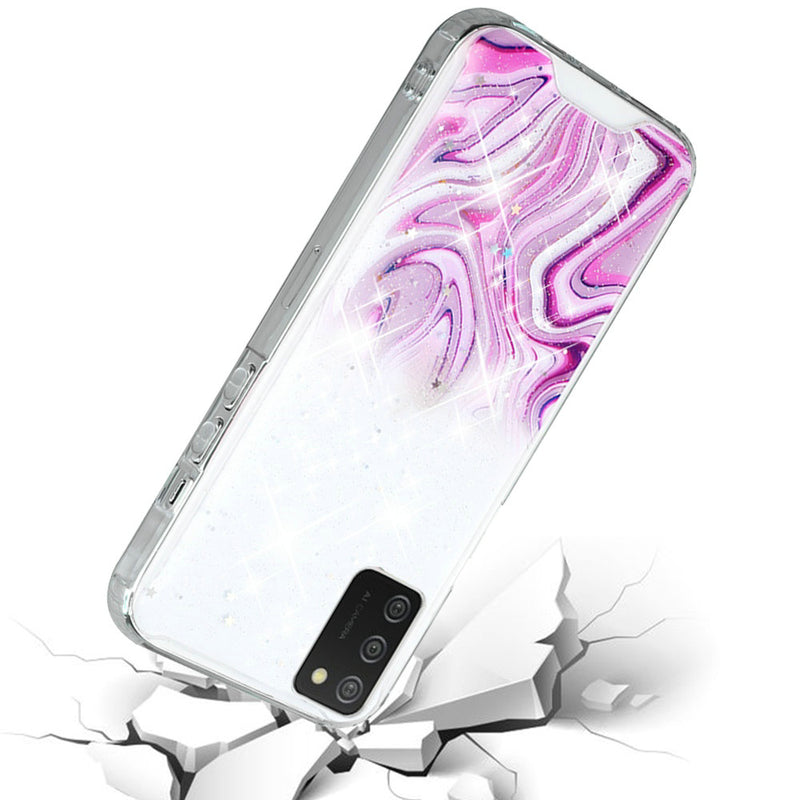 For Samsung A02s Vogue Epoxy Glitter Hybrid Case Cover - Pink Galaxy