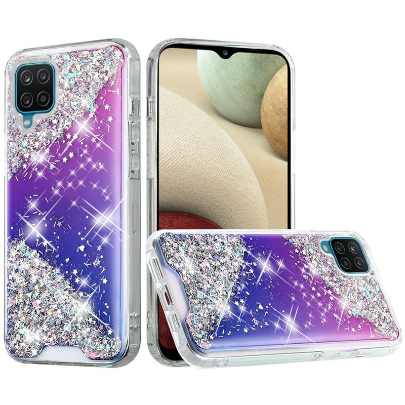 For Samsung A12 Vogue Epoxy Glitter Hybrid Case Cover - Purple Blue Shimmer