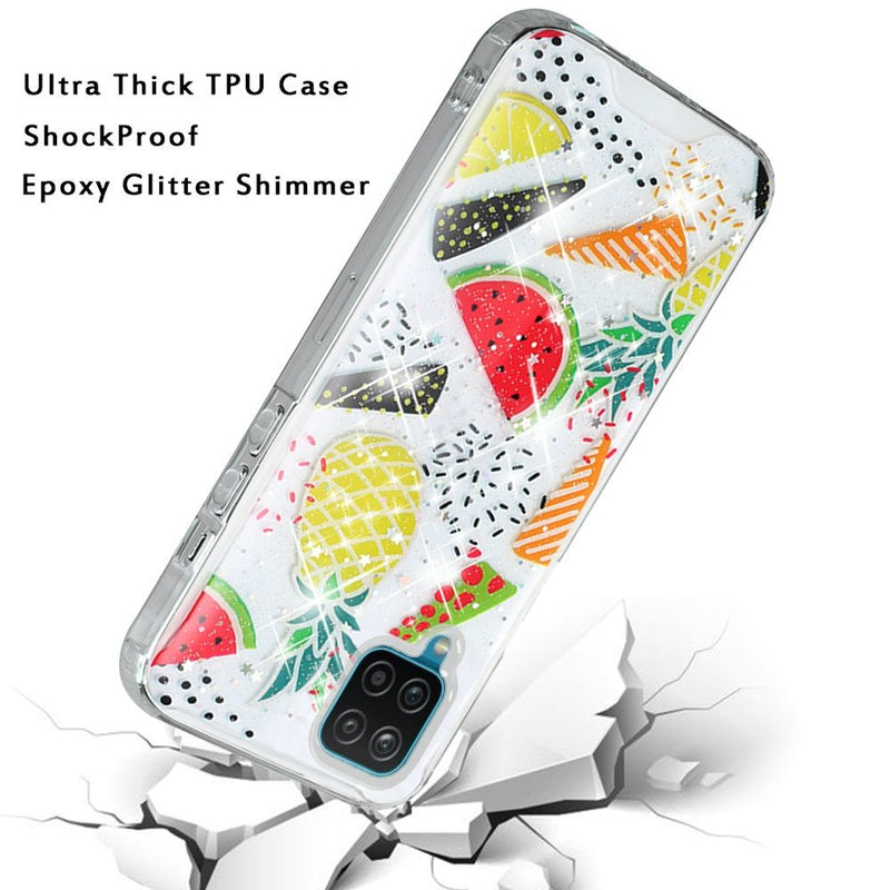 For Samsung A12 Vogue Epoxy Glitter Hybrid Case Cover - Pineapple Watermelon
