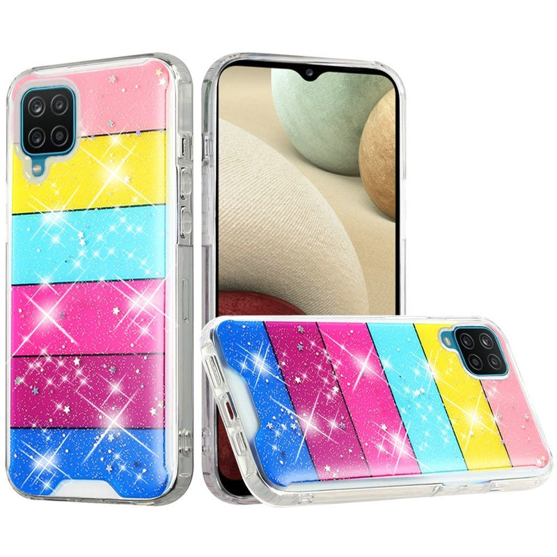 For Samsung A12 Vogue Epoxy Glitter Hybrid Case Cover - Stripes