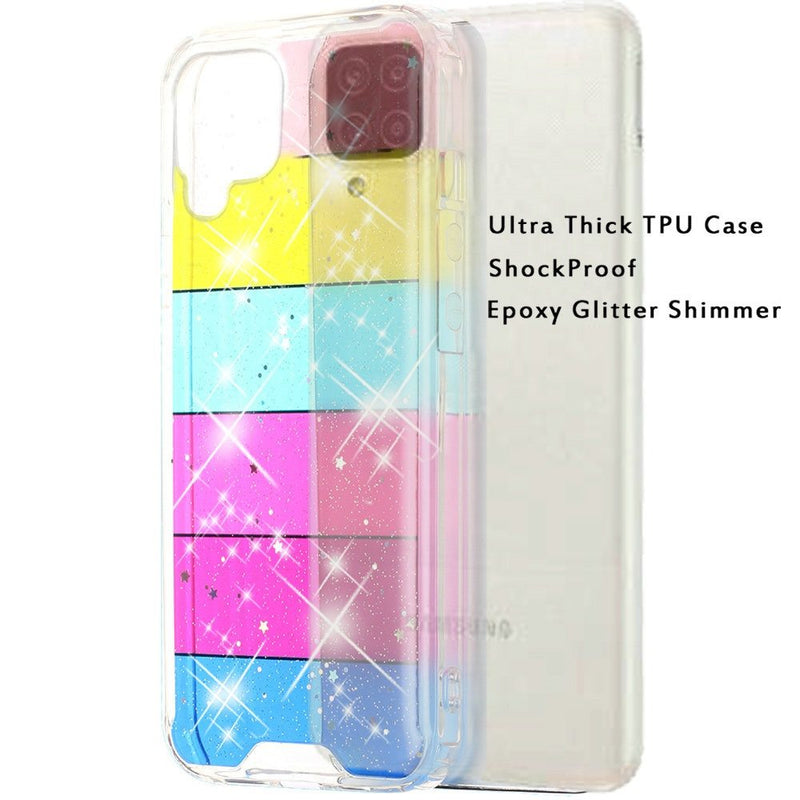 For Samsung A12 Vogue Epoxy Glitter Hybrid Case Cover - Stripes