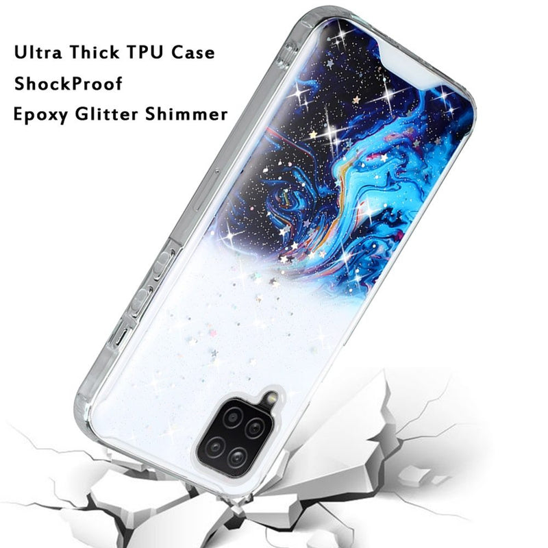 For Samsung A42 5G Vogue Epoxy Glitter Hybrid Case Cover - Blue Galaxy