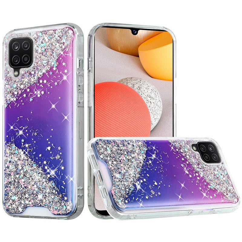 For Samsung A42 5G Vogue Epoxy Glitter Hybrid Case Cover - Purple Blue Shimmer