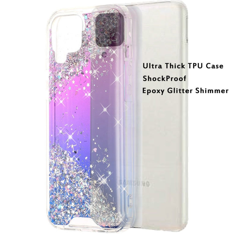 For Samsung A42 5G Vogue Epoxy Glitter Hybrid Case Cover - Purple Blue Shimmer