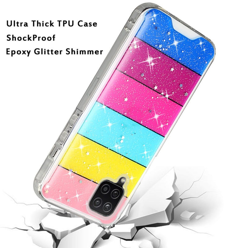 For Samsung A42 5G Vogue Epoxy Glitter Hybrid Case Cover - Stripes