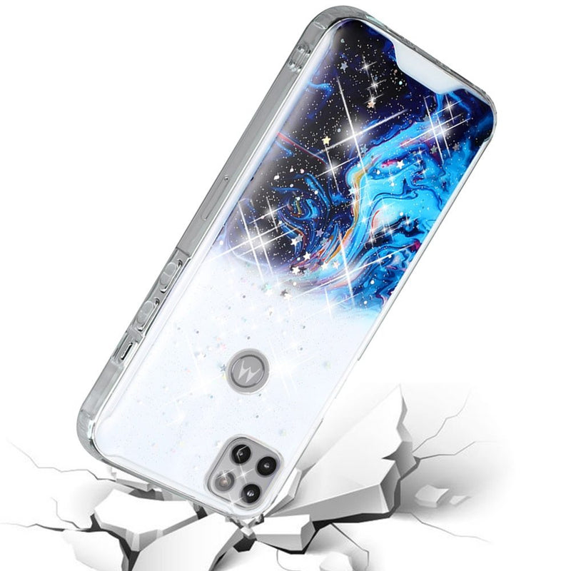 For Motorola Moto One 5G Ace Vogue Epoxy Glitter Hybrid Case Cover - Blue Galaxy