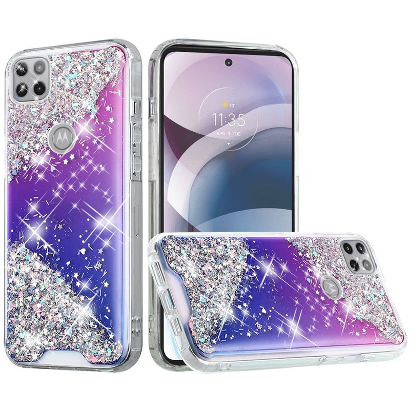 For Motorola Moto One 5G Ace Vogue Epoxy Glitter Hybrid Case Cover - Purple Blue Shimmer