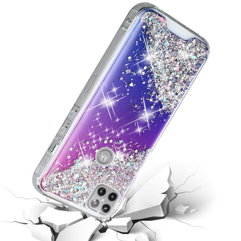 For Motorola Moto One 5G Ace Vogue Epoxy Glitter Hybrid Case Cover - Purple Blue Shimmer