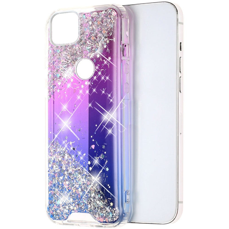 For Motorola Moto One 5G Ace Vogue Epoxy Glitter Hybrid Case Cover - Purple Blue Shimmer