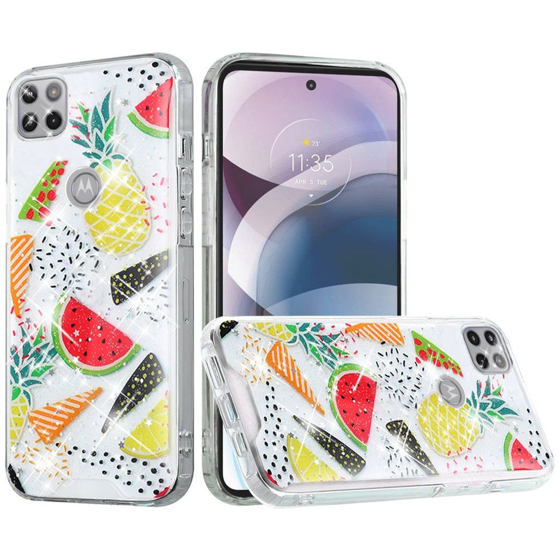 For Motorola Moto One 5G Ace Vogue Epoxy Glitter Hybrid Case Cover - Pineapple Watermelon