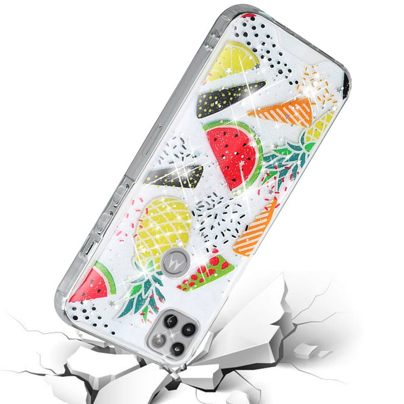 For Motorola Moto One 5G Ace Vogue Epoxy Glitter Hybrid Case Cover - Pineapple Watermelon