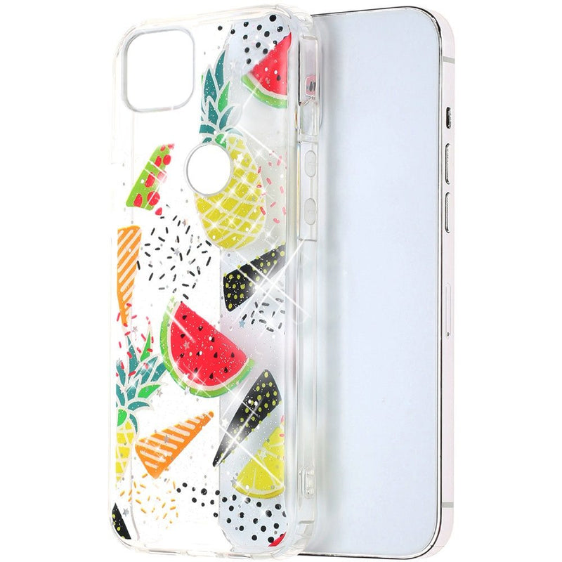 For Motorola Moto One 5G Ace Vogue Epoxy Glitter Hybrid Case Cover - Pineapple Watermelon