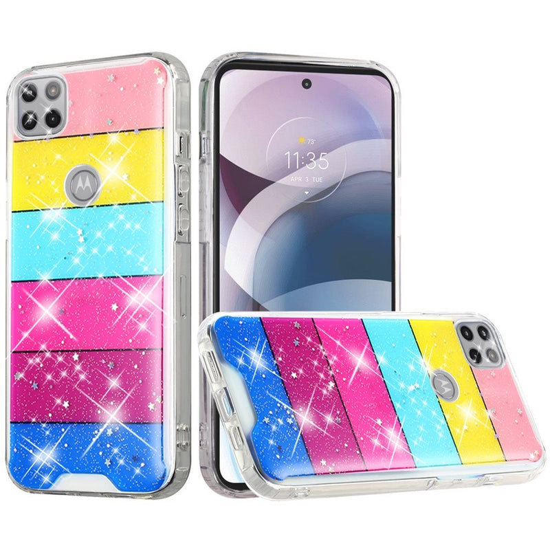 For Motorola Moto One 5G Ace Vogue Epoxy Glitter Hybrid Case Cover - Stripes