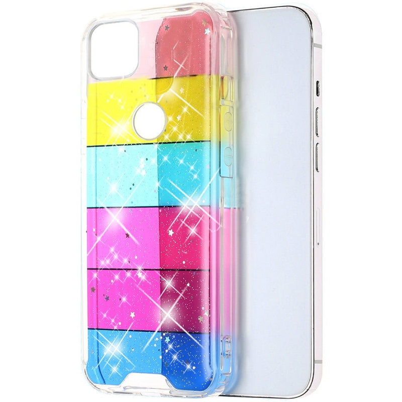 For Motorola Moto One 5G Ace Vogue Epoxy Glitter Hybrid Case Cover - Stripes