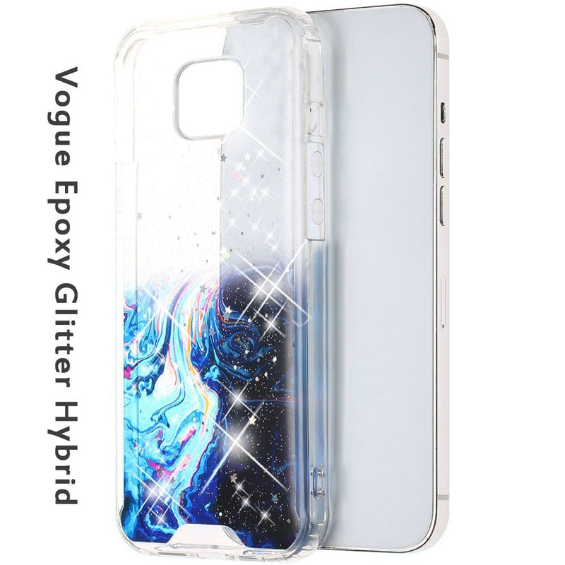 For Motorola Moto G Power 2021 Vogue Epoxy Glitter Hybrid Case Cover - Blue Galaxy
