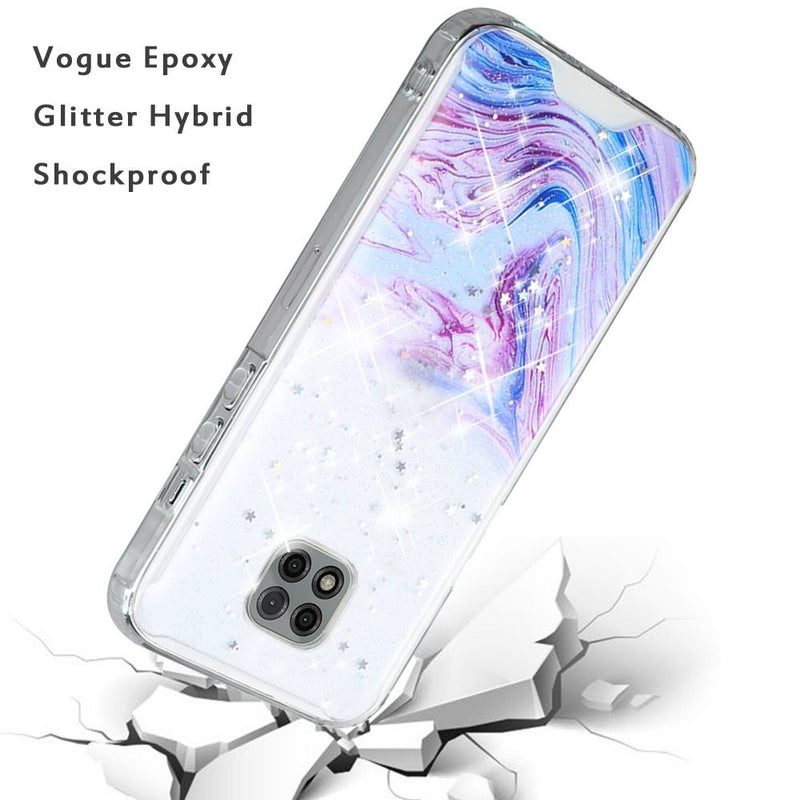For Motorola Moto G Power 2021 Vogue Epoxy Glitter Hybrid Case Cover - Colorful Galaxy
