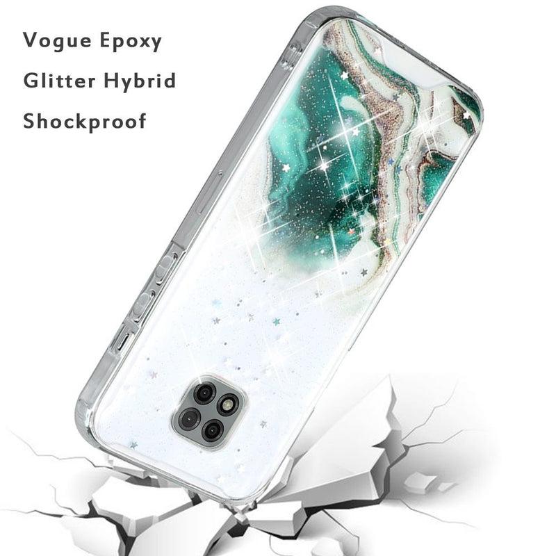 For Motorola Moto G Power 2021 Vogue Epoxy Glitter Hybrid Case Cover - Green Galaxy