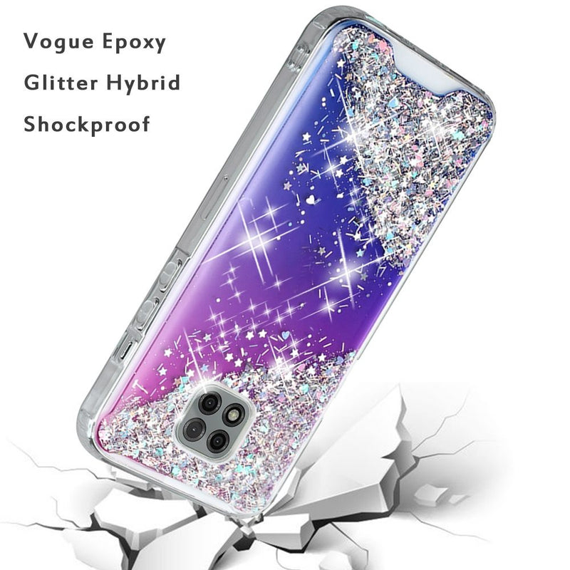 For Motorola Moto G Power 2021 Vogue Epoxy Glitter Hybrid Case Cover - Purple Blue Shimmer