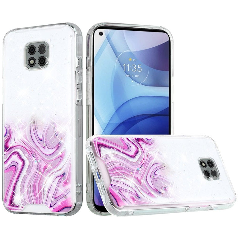 For Motorola Moto G Power 2021 Vogue Epoxy Glitter Hybrid Case Cover - Pink Galaxy