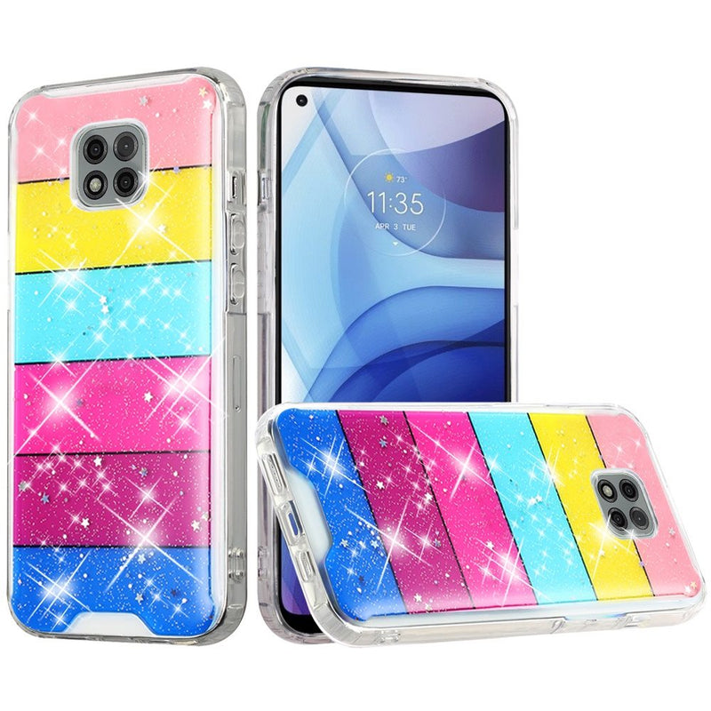 For Motorola Moto G Power 2021 Vogue Epoxy Glitter Hybrid Case Cover - Stripes