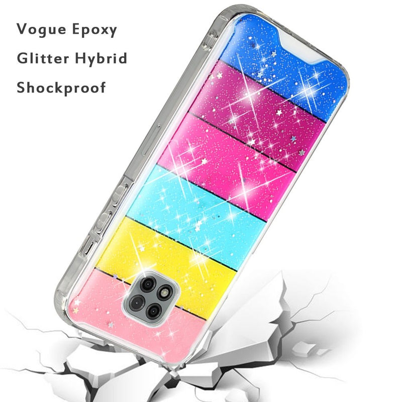 For Motorola Moto G Power 2021 Vogue Epoxy Glitter Hybrid Case Cover - Stripes