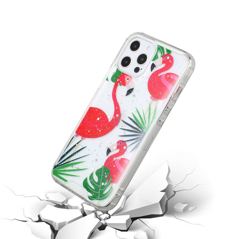 For iPhone 12 Pro Max 6.7 Vogue Epoxy Glitter Hybrid Case Cover - Flamingo