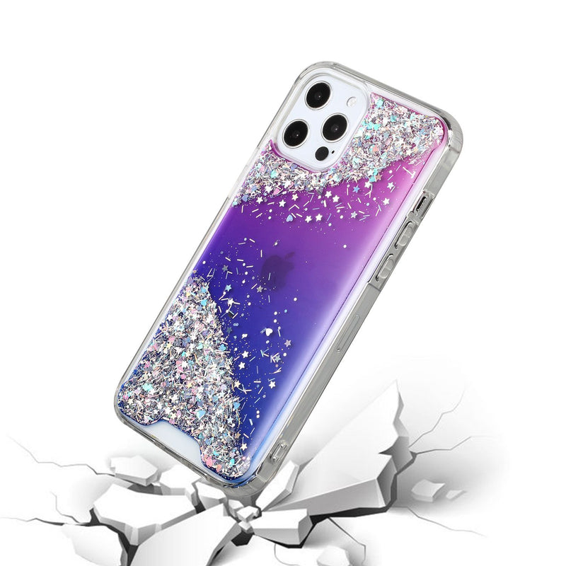 For iPhone 12 Pro Max 6.7 Vogue Epoxy Glitter Hybrid Case Cover - Purple Blue Shimmer