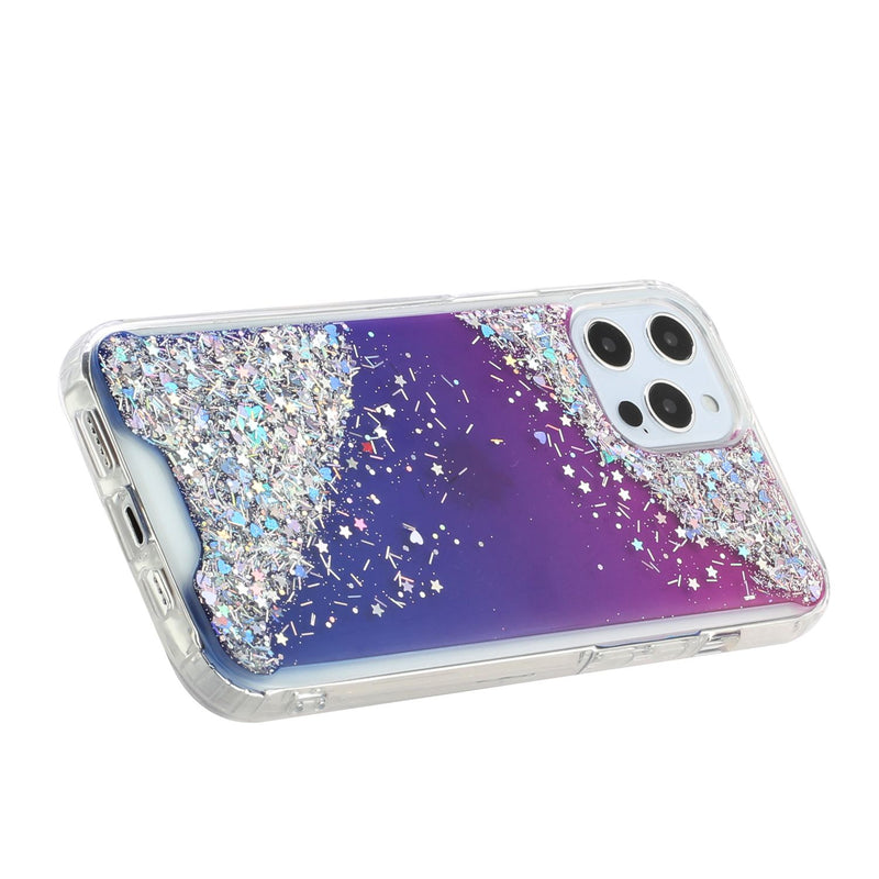 For iPhone 12 Pro Max 6.7 Vogue Epoxy Glitter Hybrid Case Cover - Purple Blue Shimmer