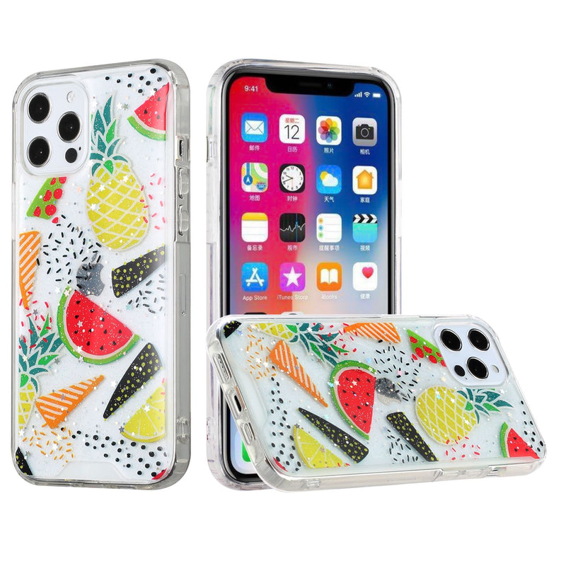 For iPhone 12 Pro Max 6.7 Vogue Epoxy Glitter Hybrid Case Cover - Pineapple Watermelon