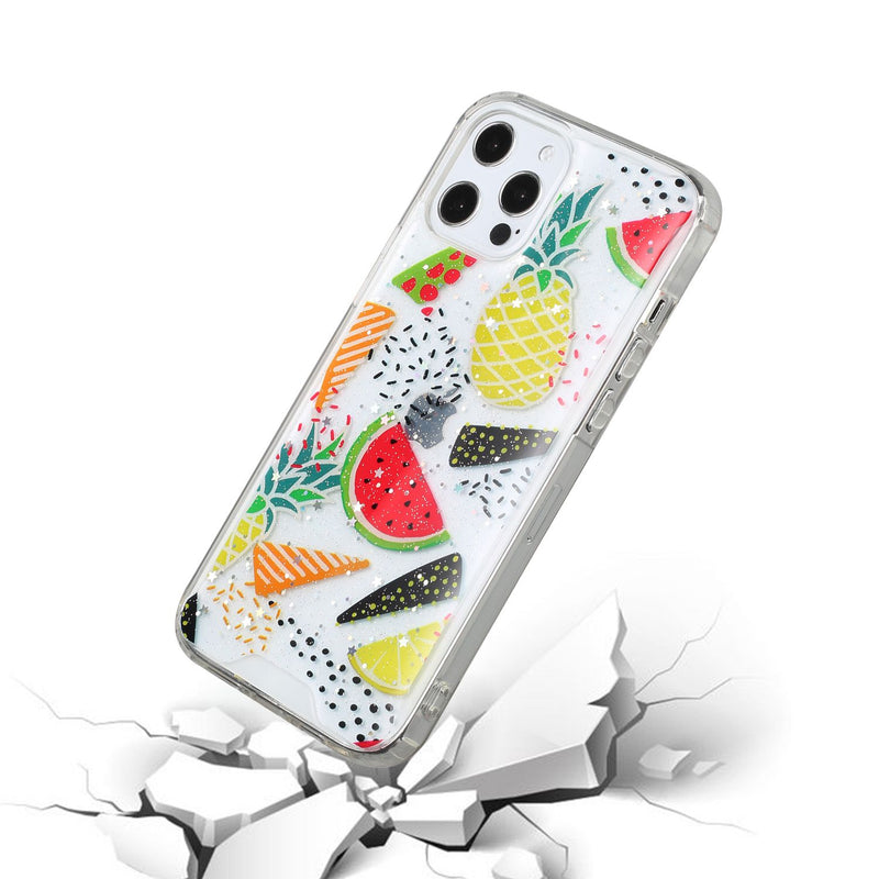 For iPhone 12/Pro (6.1 Only) Vogue Epoxy Glitter Hybrid Case Cover - Pineapple Watermelon