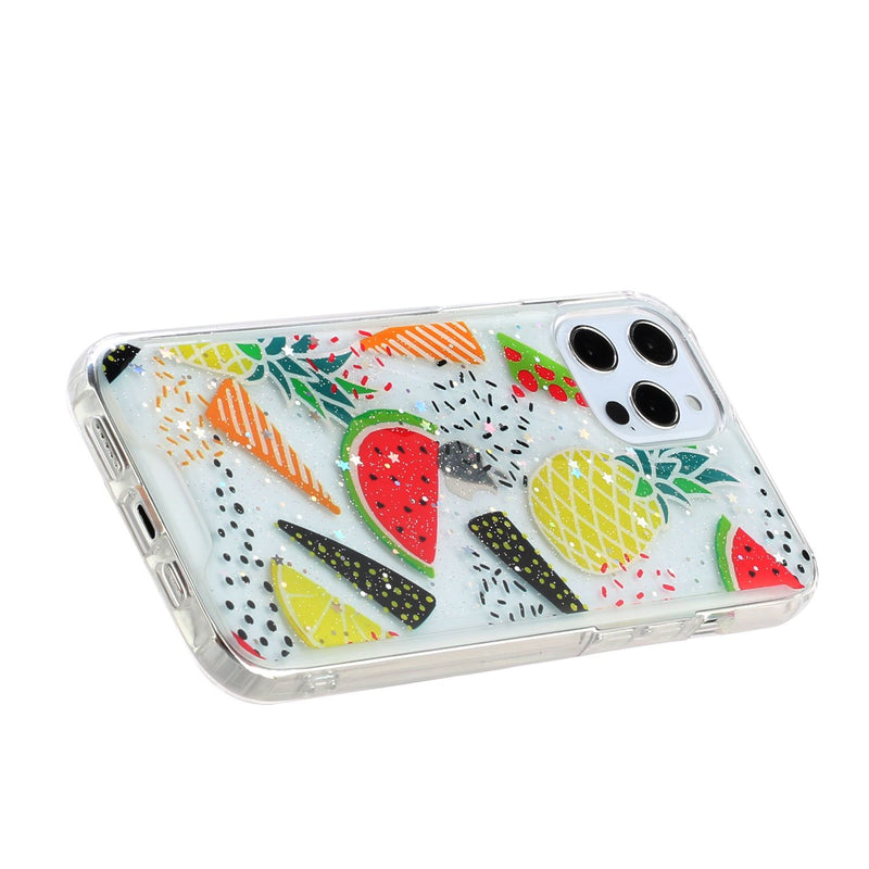 For iPhone 12/Pro (6.1 Only) Vogue Epoxy Glitter Hybrid Case Cover - Pineapple Watermelon