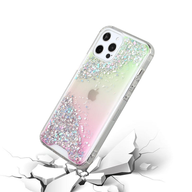 For iPhone 12 Pro Max 6.7 Vogue Epoxy Glitter Hybrid Case Cover - Pink Shimmer