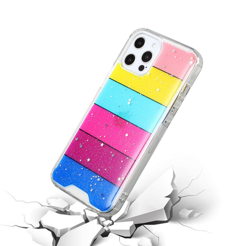 For iPhone 13 Pro Max Vogue Epoxy Glitter Hybrid Case Cover - Stripes