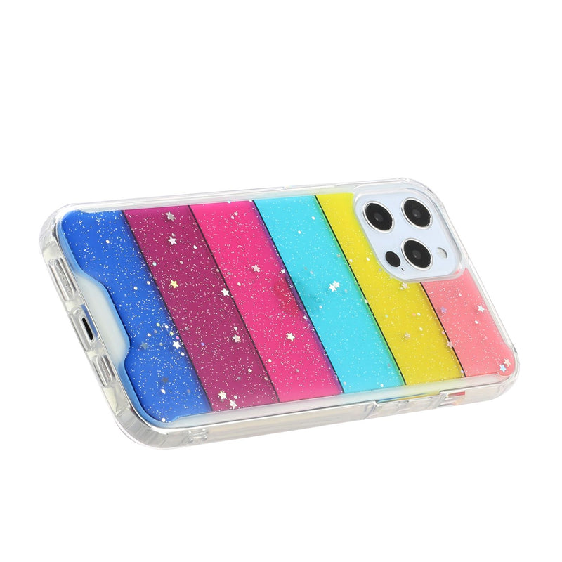 For iPhone 13 Pro Max Vogue Epoxy Glitter Hybrid Case Cover - Stripes
