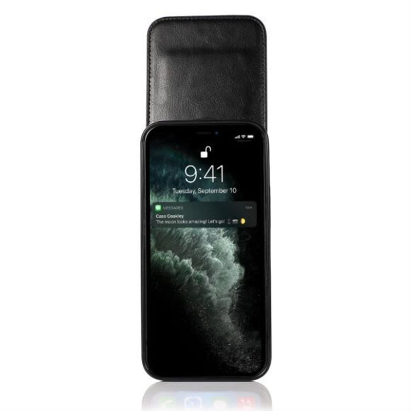 For Apple iPhone 14 PRO 6.1" Luxury Vertical Magnetic Button Card ID Holder PU Leather Case Cover - Black