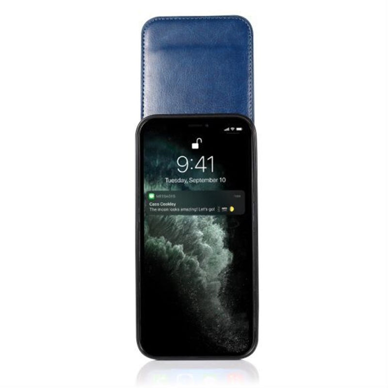 For iPhone 12/Pro (6.1 Only) Luxury Vertical Magnetic Button Card ID Holder PU Leather Case Cover - Dark Blue