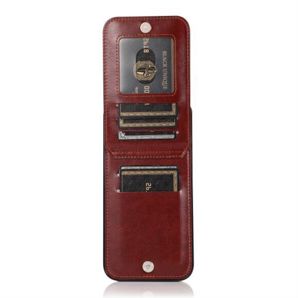 For Apple iPhone 8 Plus/7 Plus Luxury Vertical Magnetic Button Card ID Holder PU Leather Case Cover - Brown