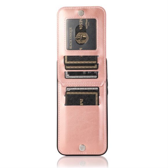 For Apple iPhone 8 Plus/7 Plus Luxury Vertical Magnetic Button Card ID Holder PU Leather Case Cover - Rose Gold