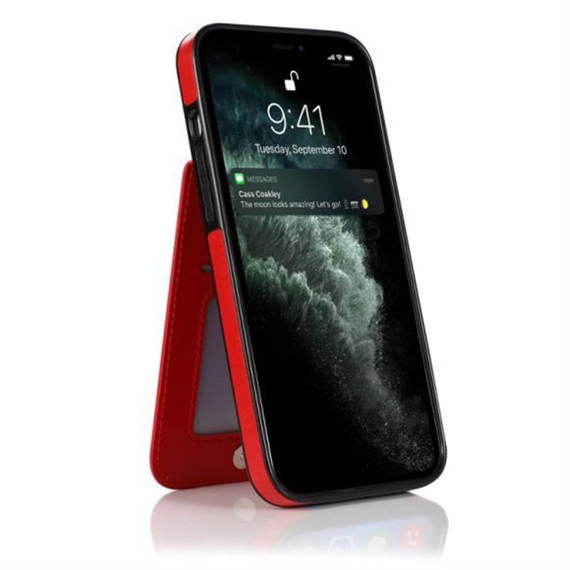 For Apple iPhone 14 PRO MAX 6.7" Luxury Vertical Magnetic Button Card ID Holder PU Leather Case Cover - Red