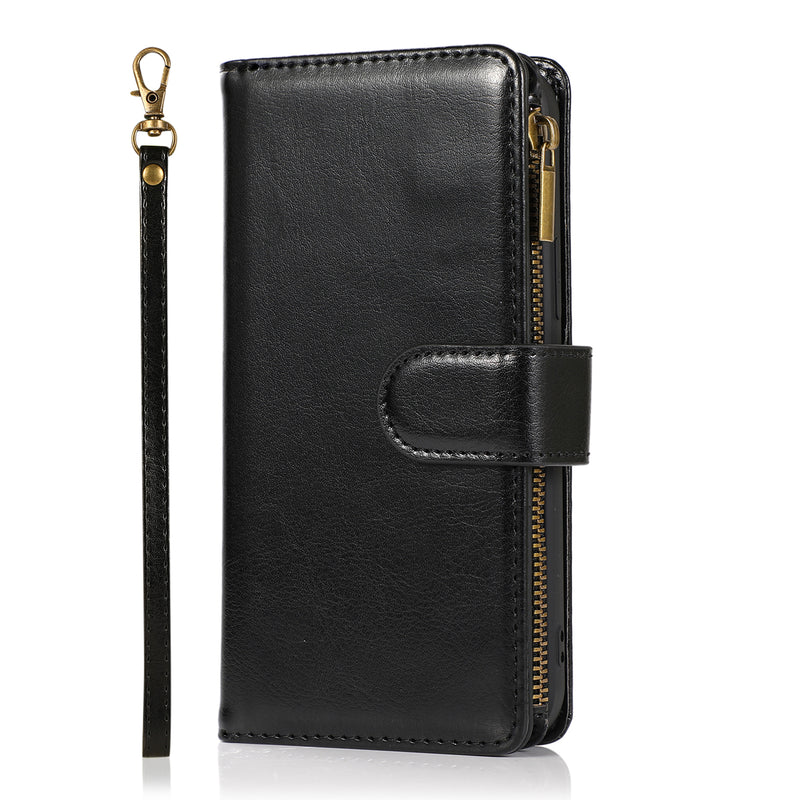 For Motorola Moto G Play 2021 Luxury Wallet Card ID Zipper Money Holder Case Cover - Black